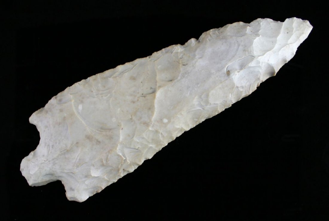 8 3/4" Stemmed Knife: HUGE example in Edwards Plateau Chert. Found in Stephenville, Texas - Erath County Ex - Russell Long Collection T25/95