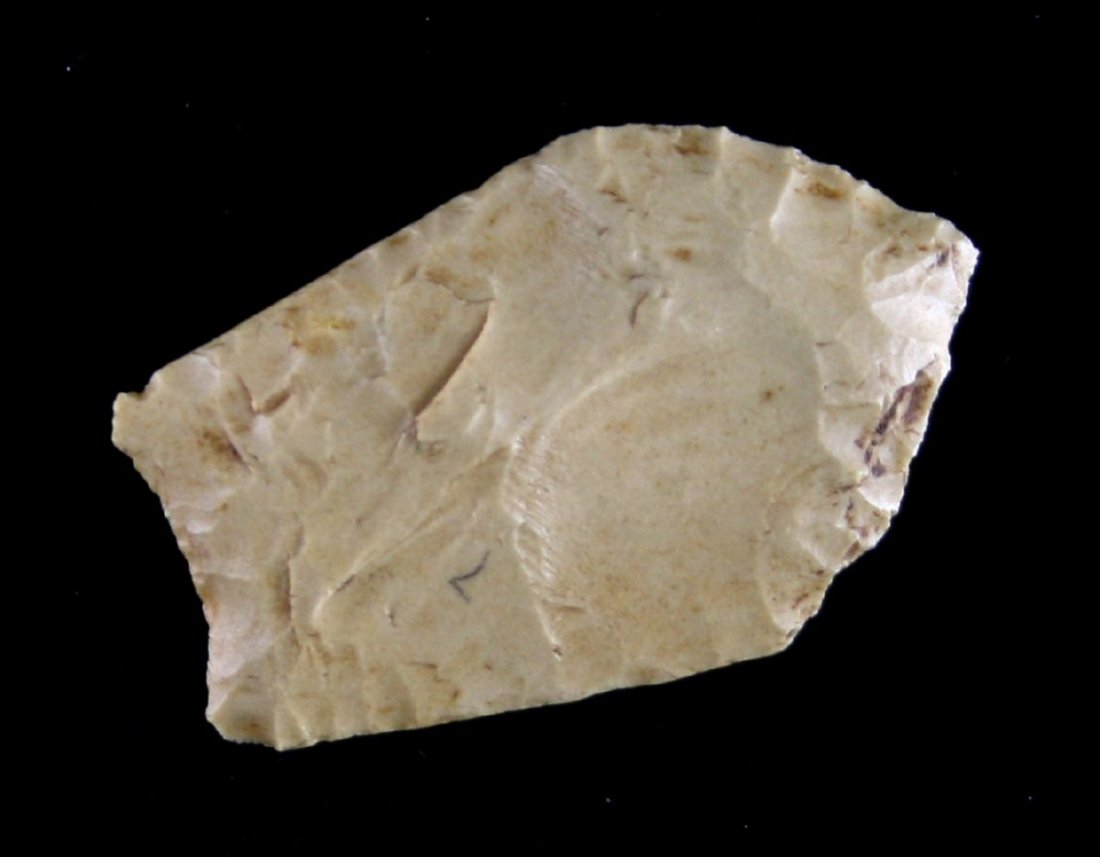 1 5/16" Midland: Wafer thin example in tan Edwards Plateau Chert. Classic Form. J.T. Collier Collection - Purchased in 1967 - Walker County, Texas Ex - Russell Long Collection T113/1523