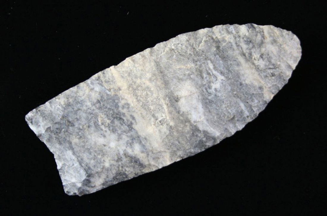 Beautiful 2 3/4" Coshocton Clovis - Jackson G-9 COA: Truly beautiful example with great horizontally running bands of white and cream Coschocton blue. Deeply fluted 50% on side and 40% on the other. Coshocton Co., Ohio. Jackson G-9 COA.