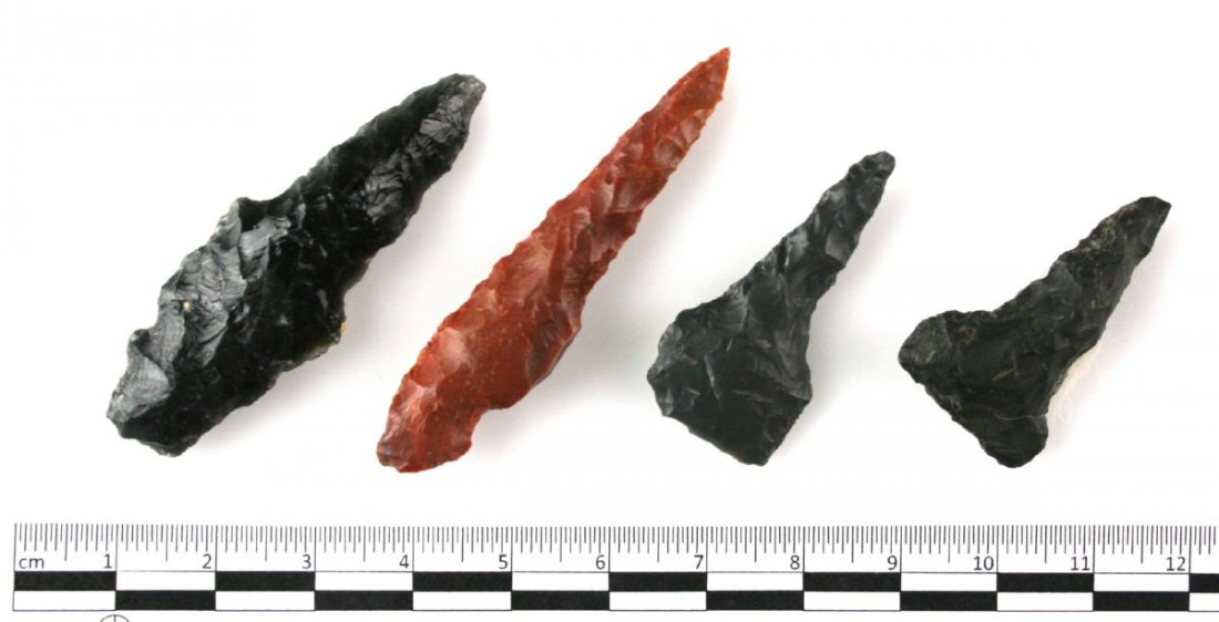4 Oregon Drills: Obsidian and Jasper present in this lot from Lake Co., Oregon. Ex - Seely Collection. Longest 2 1/8"