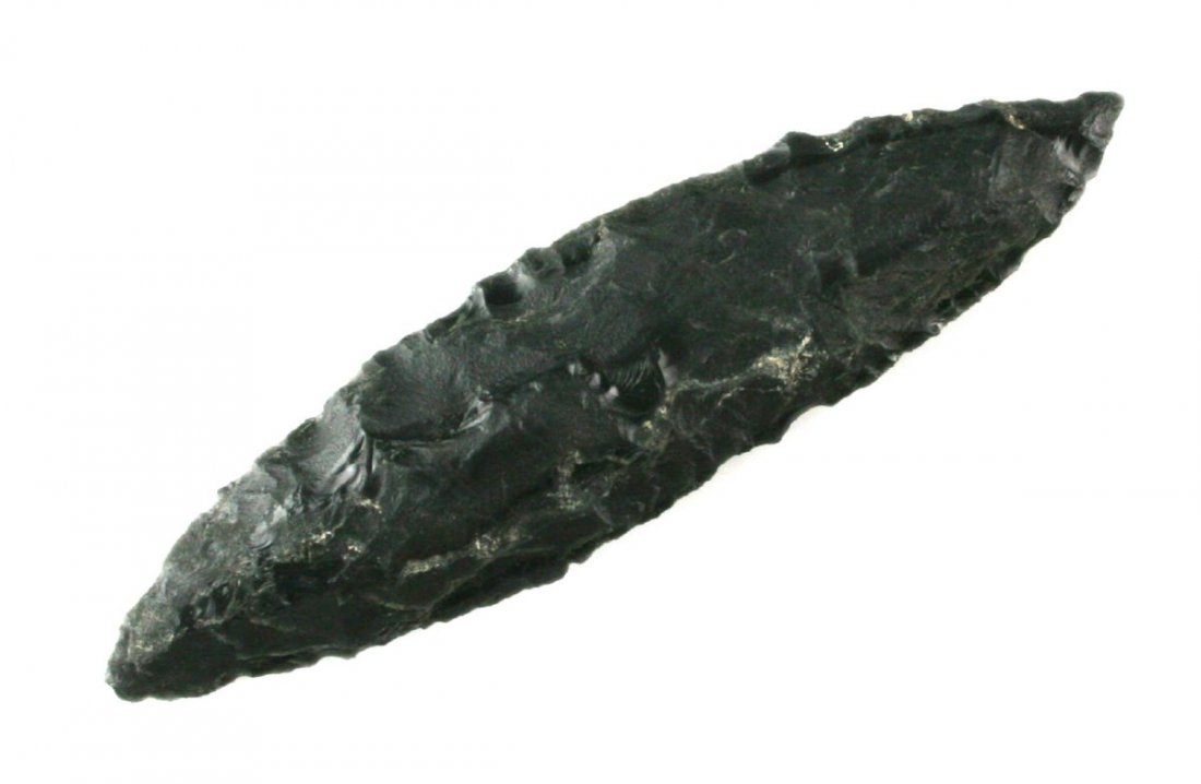 3 13/16" Bipointed Knife: Obsidian example from Lake Co., Oregon. Ex Reg Seely Collection.