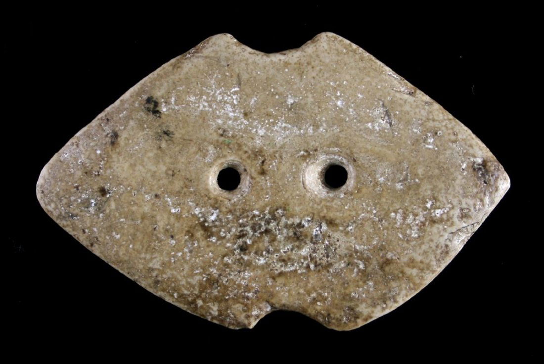 3 9/16" Gorget: Limestone RARE example with notched sides. J.T. Collier Collection - Purchased in 1967 - Austin County,Texas Ex - Russell Long Collection T113/1562