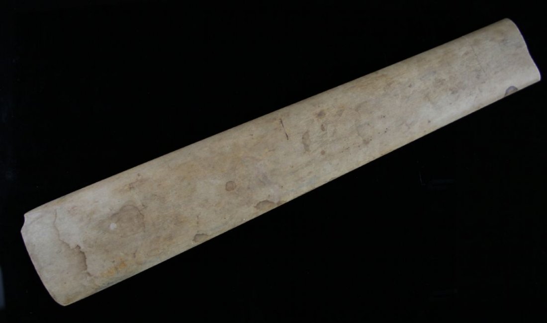 9 5/8" Mace/Spud - Broken & Glued: Found at the Oval Mound by HT Daniel in 1937 in Delaware Co., Oklahoma