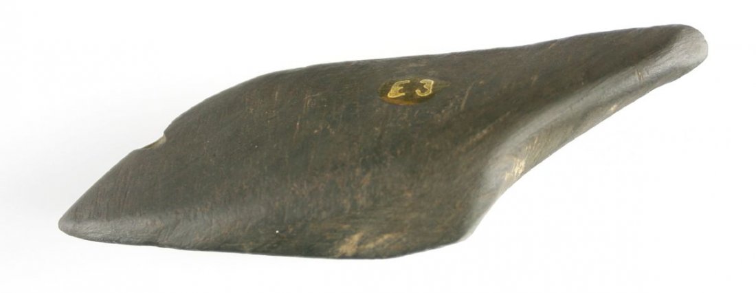3 11/16" Birdstone: Nice Quasi bust type. Banded Slate From Le Roy Thompson, near Maysville, Ohio - Hardin County in 1933. Pictured page 5, Spring 1980 Ohio archaeologist volume 30 #2 plate #2 Ex - Russell Long Collectio