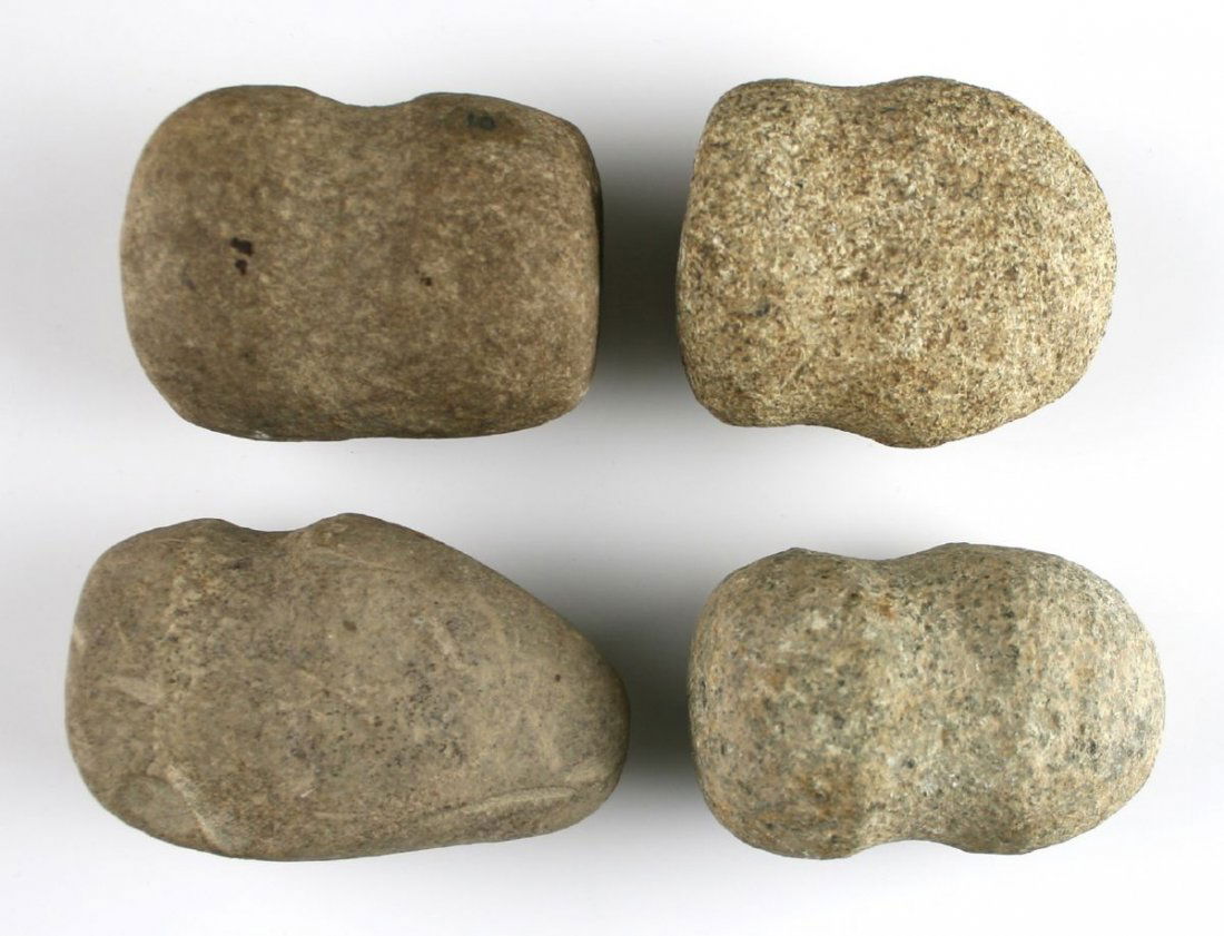 4 Large Grooved Hammerstones: Lot of 4 nice Granite/Diorite Hammerstones. Some appear salvaged from axes. All from the Wilbur Rhodes Farm in Hog Creek, Ohio Ex - Russell Long Collection 98, Ax28, H63,10