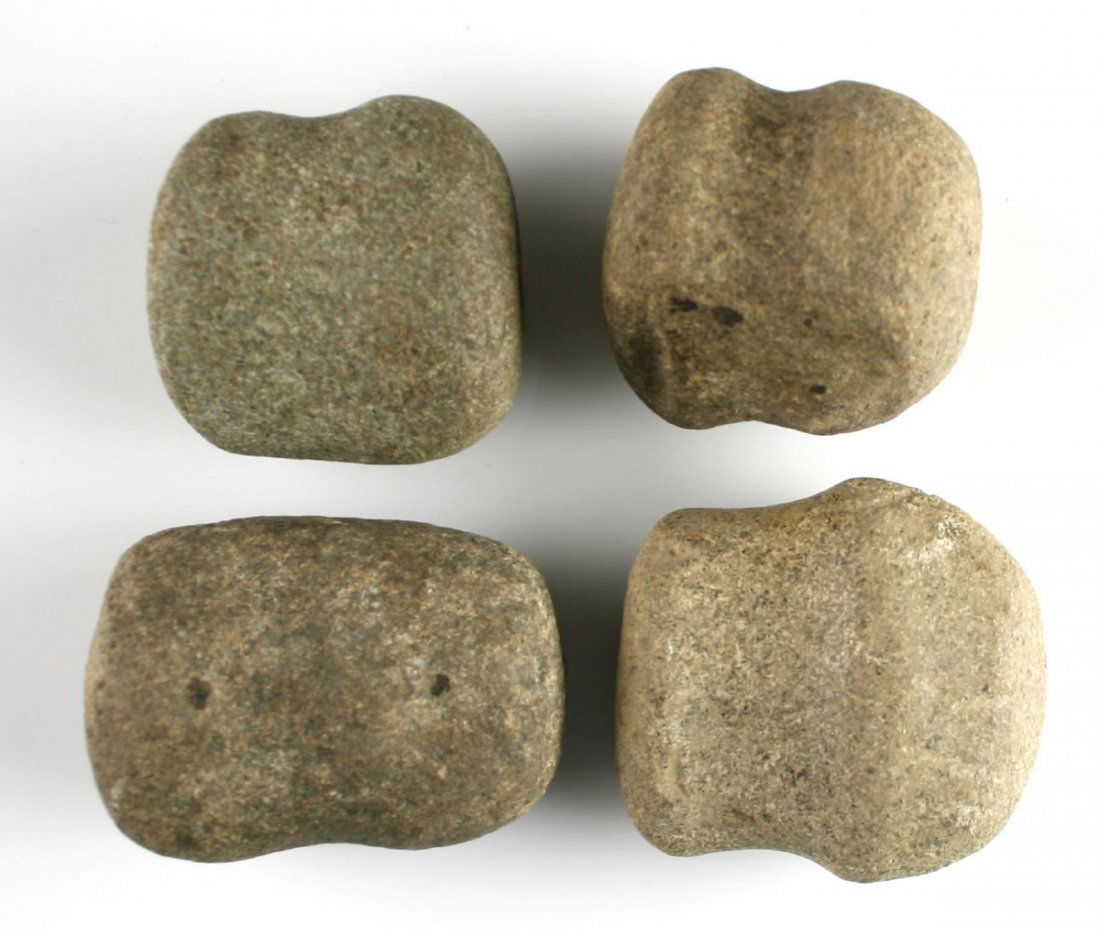 4 Large Grooved Hammerstones: Lot of 4 nice Granite/Diorite Hammerstones. Some appear salvaged from axes. Purchased from Joe Thompson, Grass Run - Ohio Ex - Russell Long Collection Ax49, 27, 43, H85