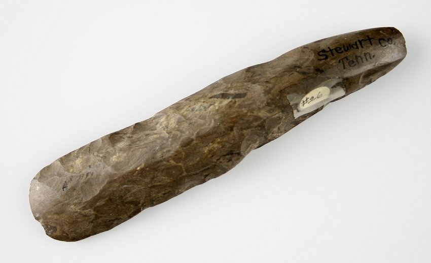 6 1/8" Flint Chisel/Adze - Jackson COA: Adze one end, chisel the other. Stewart Co., Tennessee. Dover Chert. Ex - Cowan Hood Collection
