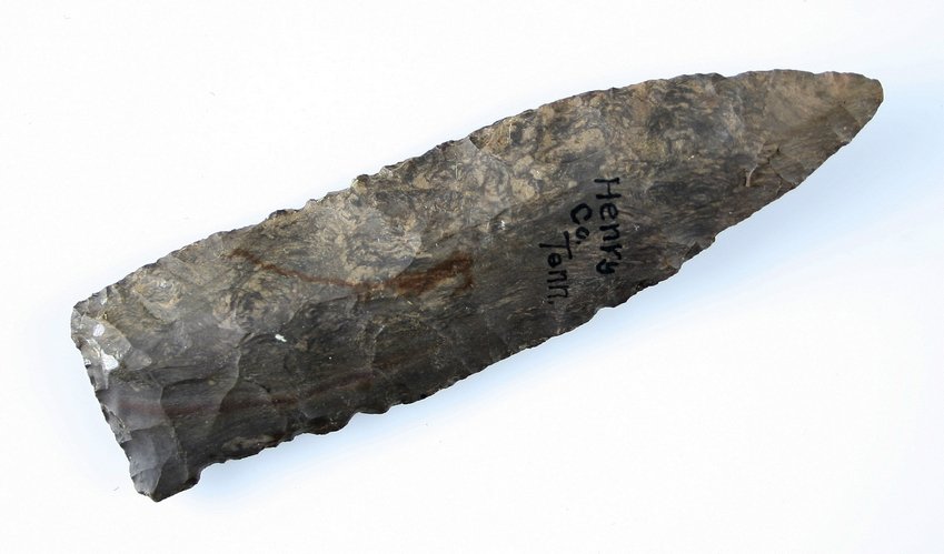 5 7/8" Copena Knife - Jackson COA: Large chocolate Dover Chert example from Henry Co., Tennessee. Ex - Dr. T. Hugh Young Collection. Ex - Cowan Hood Collection.
