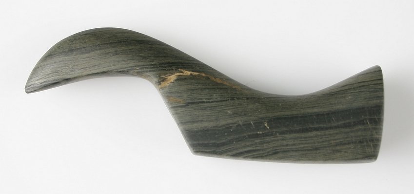 4 9/16" Birdstone: Ohio example in green banded slate. Recent estate find. Good wear through the holes.