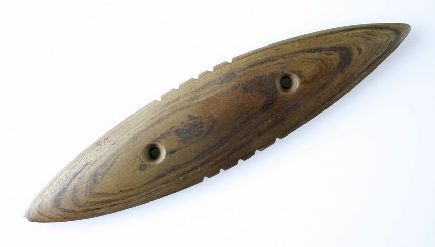 7 1/2" Tallied Bipointed Gorget: SUPER example and Russell's finest Gorget. Purchased from ohio dentist relic is pictured in, Ohio relics.Very Rare Book, Â Tuskawarus co, Ohio Dr. Long had the book Ex - Russell Long Collection S12?