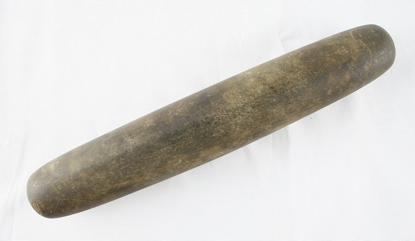 13 7/8" Roller Pestle: Large brown hardstone example from Scioto Co., Ohio. Ex - Art Heaton Collection. Large ones are hard to come by.