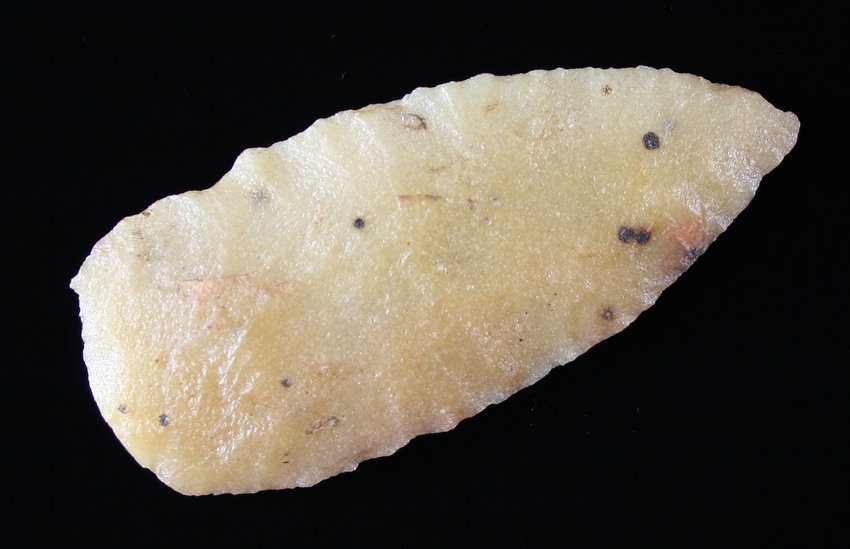 4 1/8" Cobbs Knife: Hixton Silicified Sandstone Found near Sand mountain wisconsin 1943 Ex - Russell Long Collection W-2/1