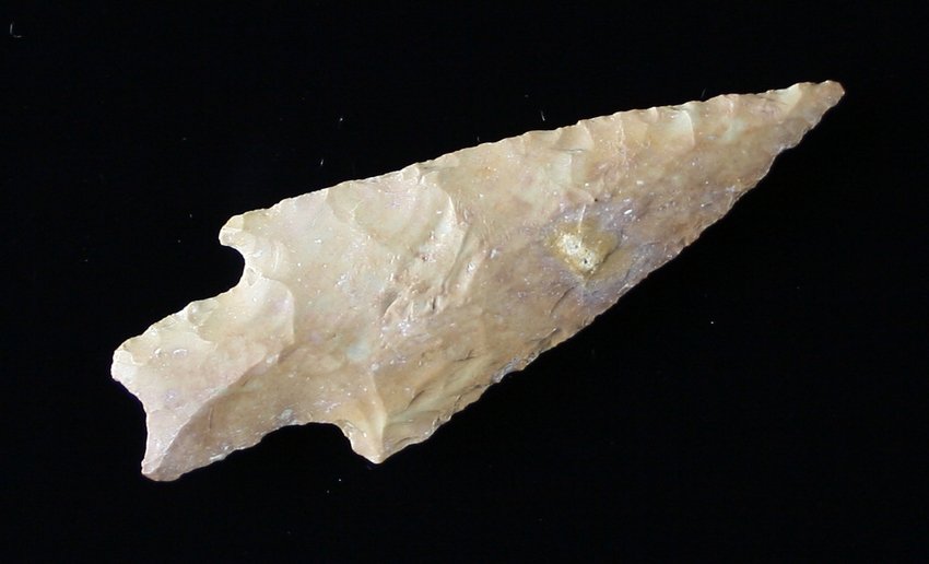 2 15/16" Pedernales: Orange Edwards Plateau Chert. Purchased from the J.T. Collier Collection in March of 1967 - Bell County, Texas Ex - Russell Long Collection T113/411