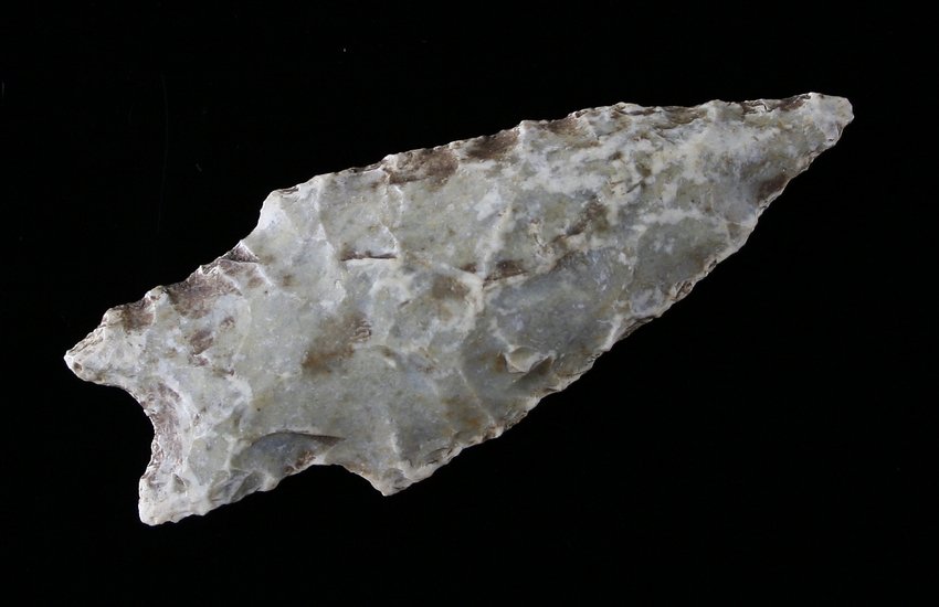 2 7/16" Pedernales: Heavily patinated Edwards Plateau Chert. Found in Coryell County, Texas Ex - Russell Long Collection T127/7