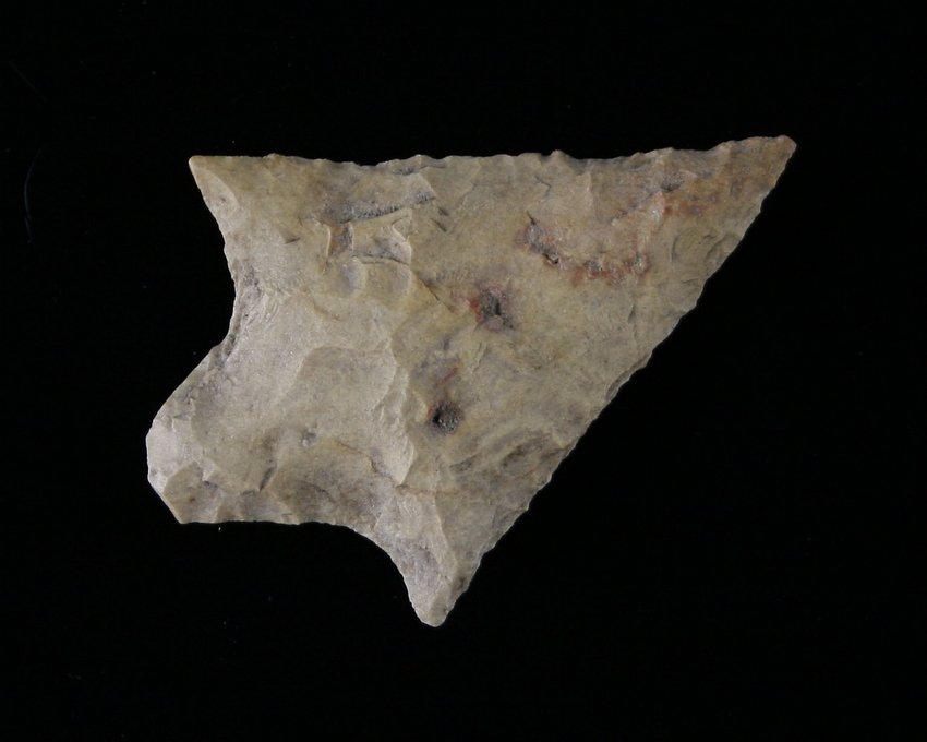 1 1/2" Gary: Tan chert example. Purchased from the J.T. Collier Collection in March of 1967 - Liberty County, Texas Ex - Russell Long Collection T113/121