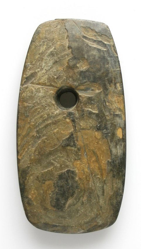 3 5/16" Rectangular Pendant: Slate example with defoliation to both sides. X- Tom Tighe - Ohio Ex - Russell Long Collection 1/150