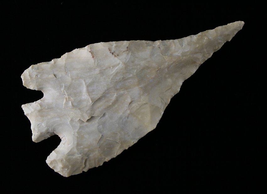 3 7/8" Base Tang Knife: Edwards Platea Chert. Nice. Purchased from the J.T. Collier Collection in March of 1967 - Liberty County, Texas Ex - Russell Long Collection T113/307