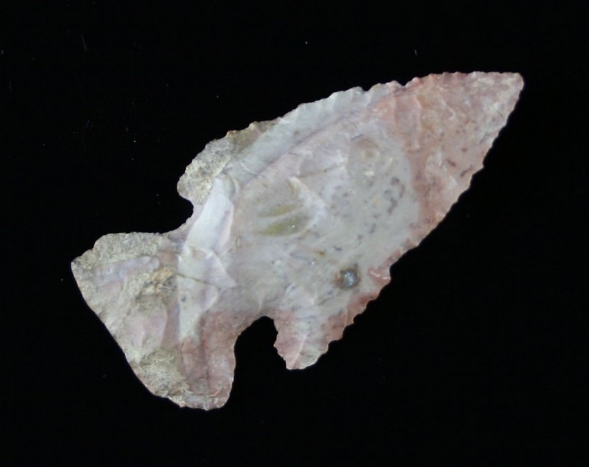 2 7/16" Thebes: Pink and Cream fossil chert. Found near the Mike Long Farm - Ohio Ex - Russell Long Collection 81