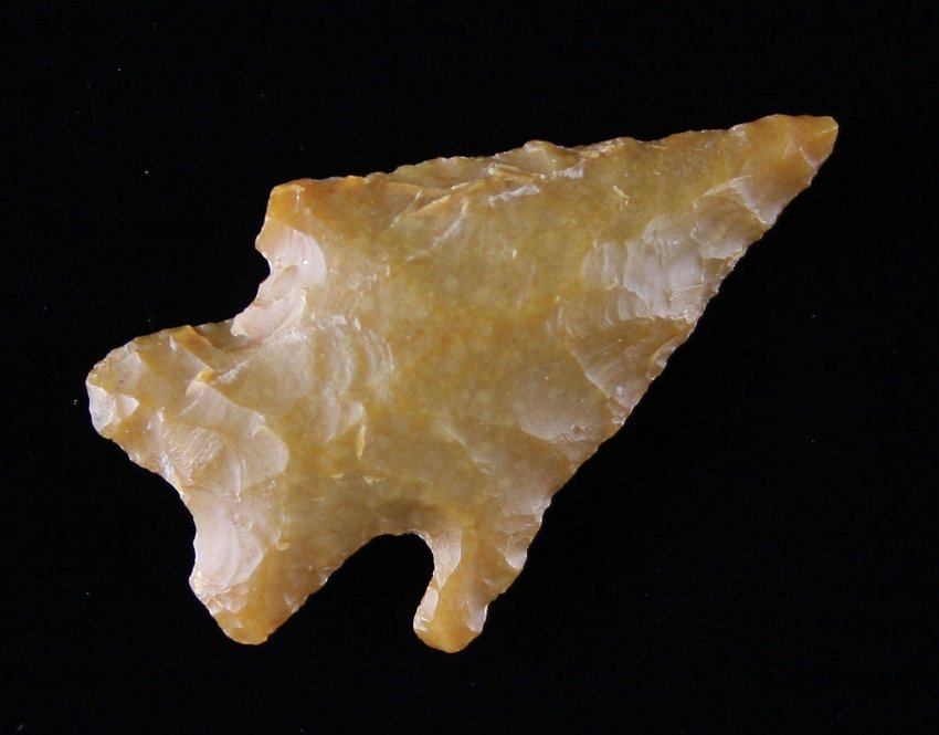 1 11/16" Uvalde: Totally translucent orange patinated Edwards. Found in Tyler, Texas - Lake Whitney on Brazos Ex - Russell Long Collection T196/319