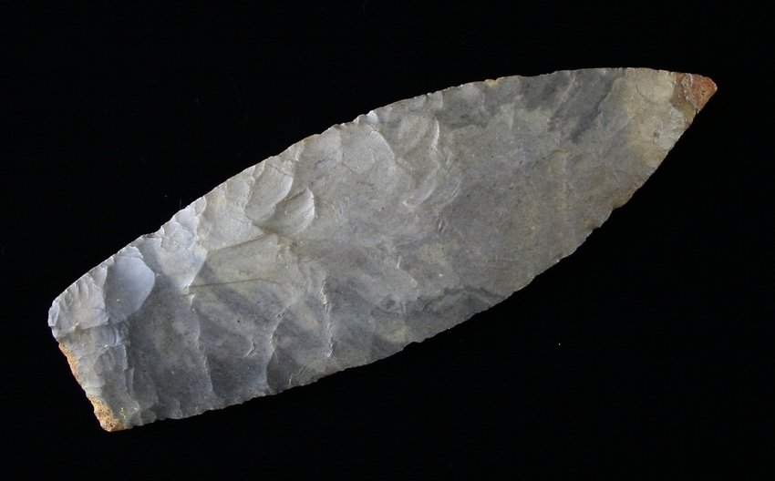 3 11/16" Ohio Lanceolate *RESTORED: Hornstone example with Restoration to tip and base. Found in Ohio - Previously in the Dean Driskell Collection Ex - Russell Long Collection 2325
