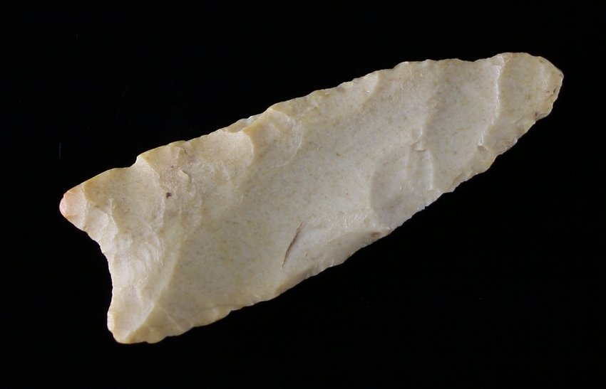 2 9/16" Plainview: Yellow fossil chert. Found in Delhi, Louisiana - McClusky Collection Ex - Russell Long Collection L54/2