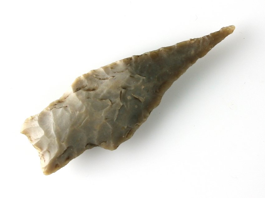 2 3/4" Pedernales Drill.: Edwards Plateau Chert. Found in Coryell County, Texas Ex - Russell Long Collection T127/3