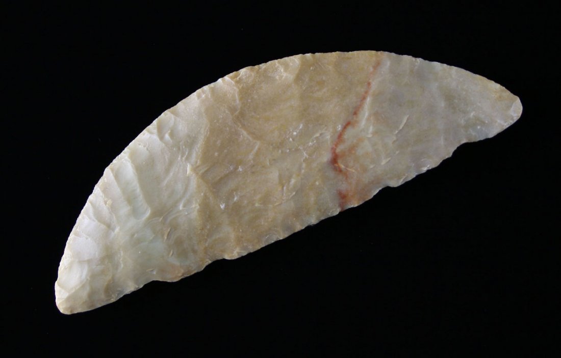 4 1/16" Super Rare Gem Grade Carter Cave Crescent Knife: Extremely rare for for Kentucky and made of top quality Carter Cave flint. Bennett COA.