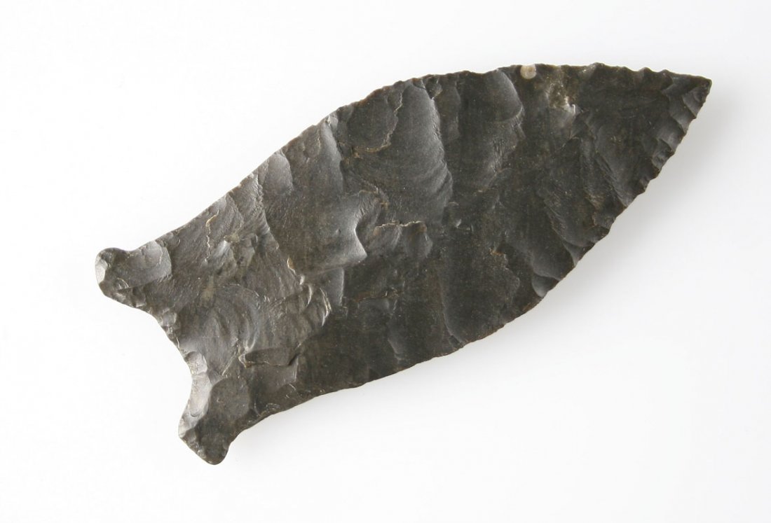 World Class 2 7/8" Quad - Partain COA: Super thin and beautiful with every flake in place. They simply don't get any better. Partain ID's as Black Dover chert. Provenance listed as Tennessee. Partain COA.