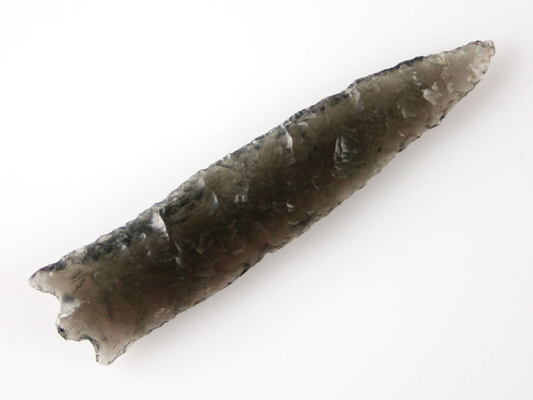 Huge 2 1/4" Translucent Ice Obsidian Dart: Tremendous size. Great flaking. Beautiful shimmering translucent 'Ice' Obsidian from Oregon.