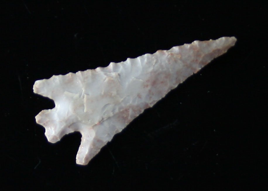 1 1/8" "Kissing Lips' Variety Gempoint: Northwestern type. Great form. Extra thin. Green and maroon fossil chert.
