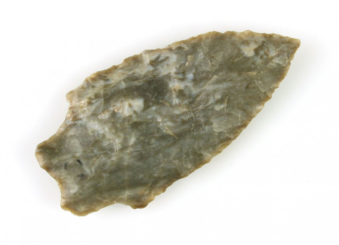 2 5/16" Kirk: Mottled Coshocton flint from Cuyahoga Co., Ohio. Ex - Art Heaton Collection.