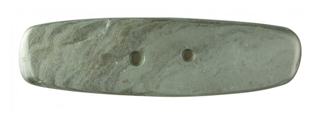 REPRODUCTION 5 1/2" Gorget: Reproduction example in slate. Marked Livingston Co., Illinois.