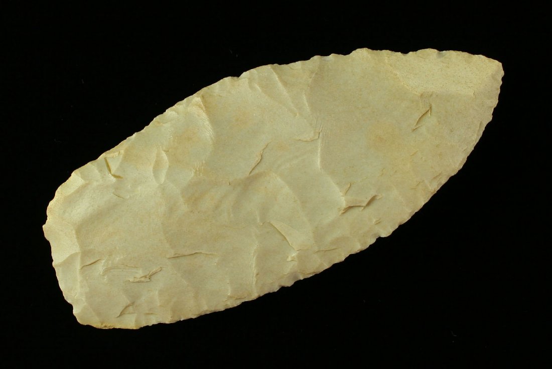 5 1/4" Archaic Blade: Nice example in white 'Ledge' Carter Cave flint from Lewis Co., Kentucky. Ex - Art Heaton Collection.