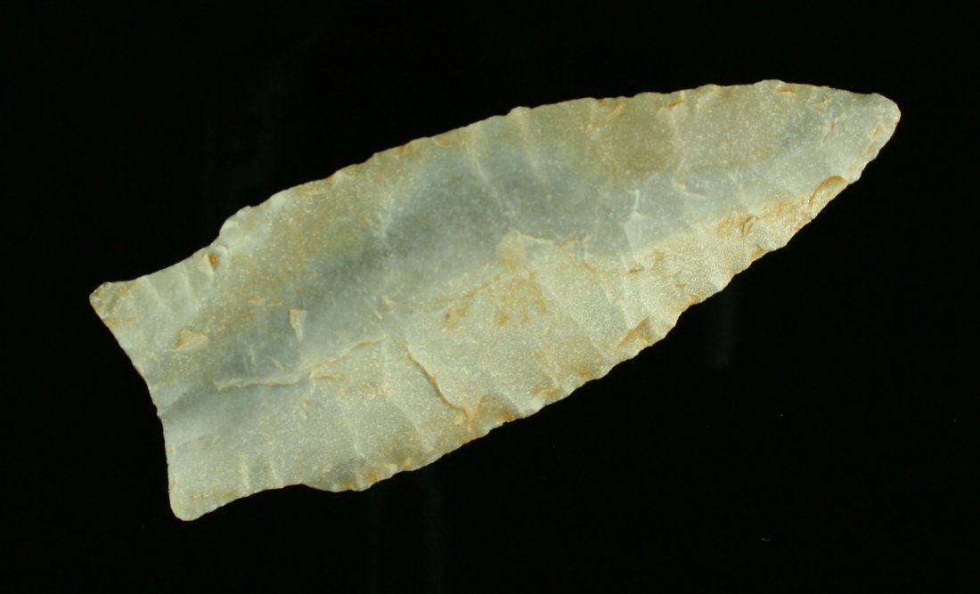 3 3/4" Holland - Jackson COA: Adams CO., Illinois example in a heavily fossil laden chert. Nicely flaked. Jackson COA. Ex - Karl Vinlest Collection
