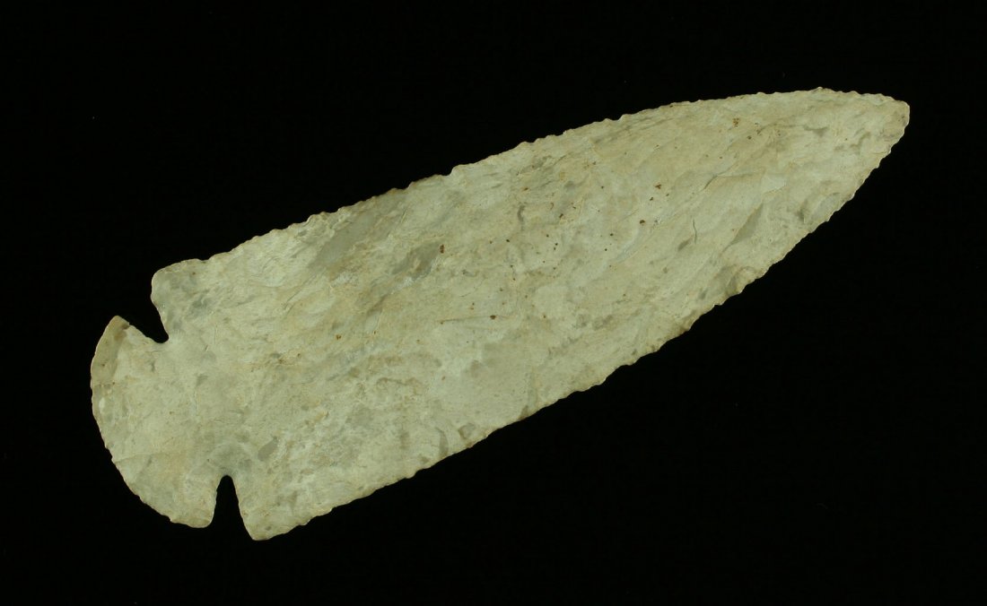 4 7/8" Dovetail - Jackson G-10 COA: Extremely well patinated Fort Payne Chert. Nice mineral accumulation. Exhibits one light resharpening. Found in Crawford County, Indiana. Jackson G-10 COA.