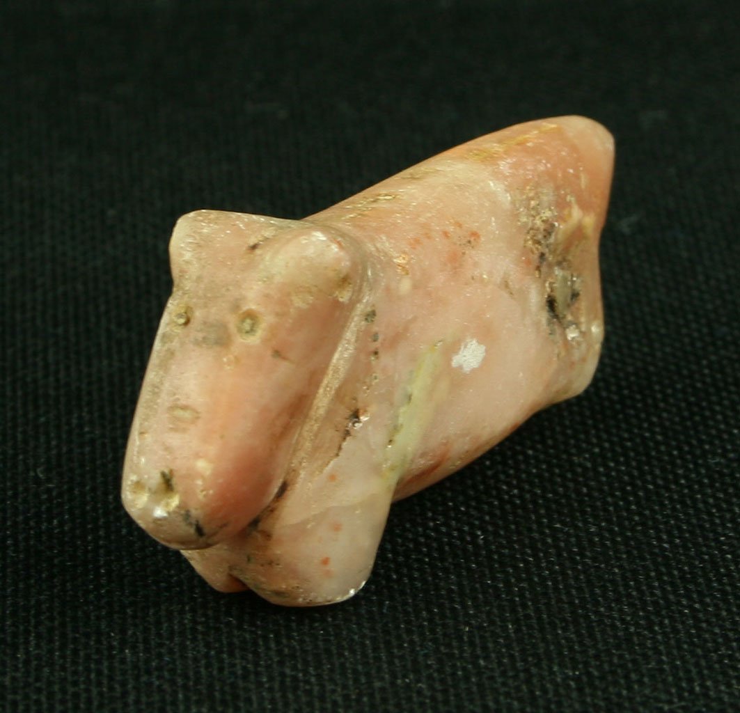 2 1/4" Zuni Fetish Bear: Pinkish marble/alabaster example from New Mexico. Early example probably late 1800's, early 1900's.