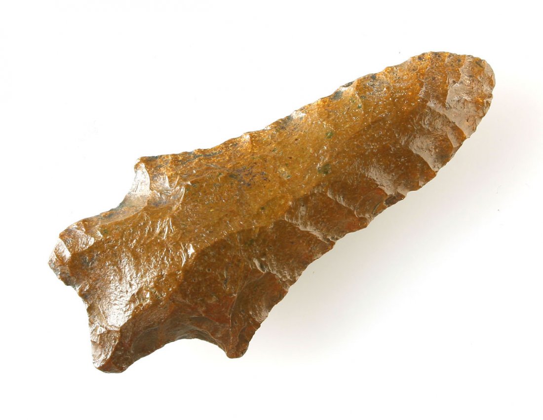3 3/16" Hamilton: River Stained chert example from Northern Florida. Ex - Dilego Collection.