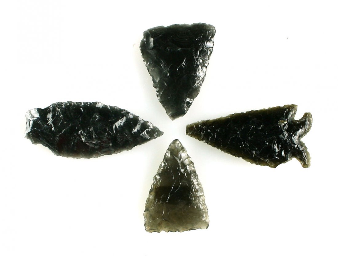 4 Super Obsidian Oregon Points: Nice lot of two triangles, a Cascade and an Elko Corner Notch. Nice!