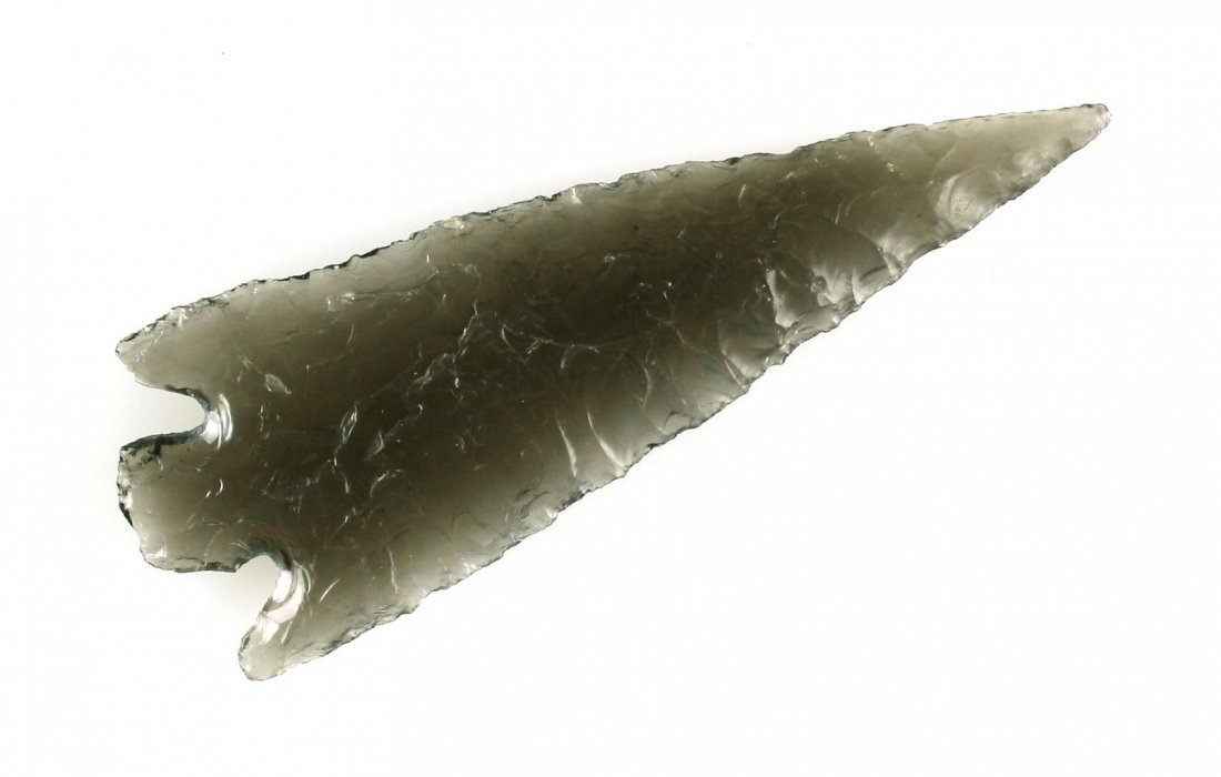 3 1/8" Rose Spring Corner Notched - Stermer COA: Obsidian example found in the 1950's in Lake Co., Oregon. Ex - Walter Solinski Collection.