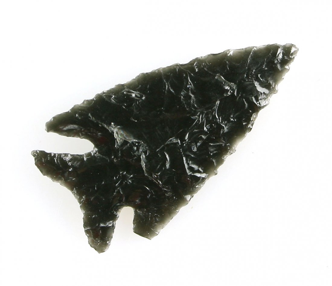 1 11/16" Elko Corner Notch: Obsidian example collected by the Scott Webb Family between 1950-1960 in Eastern Oregon.