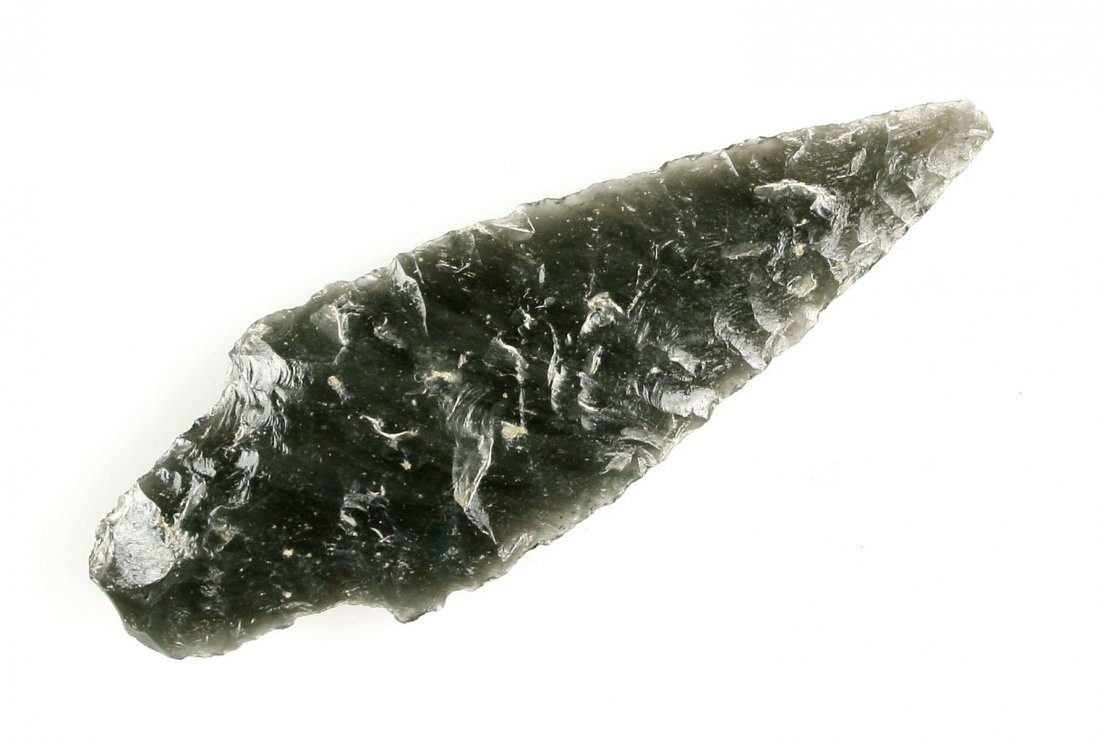 2 3/4" Gatecliff Contracting Stem - Stermer COA: Obsidian example found in the 1950's in Lake Co., Oregon. Ex - Walter Solinski Collection