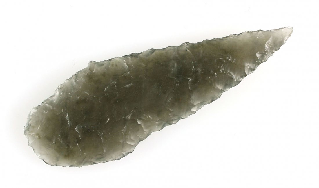 3 1/4" Archaic Knife - Stermer COA: Obsidian example found in the 1950's in Lake Co., Oregon. Ex - Walter Solinski Collection. Stermer COA