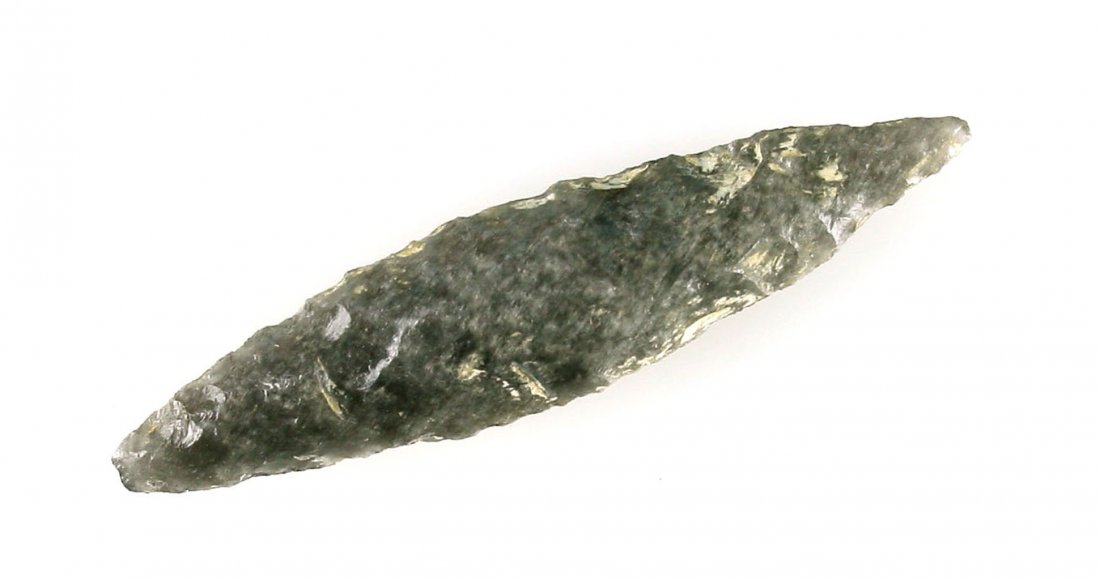 1 7/8" Cascade - Stermer COA: Obsidian example found in the 1950's in Lake Co., Oregon. Ex - Walter Solinski Collection.