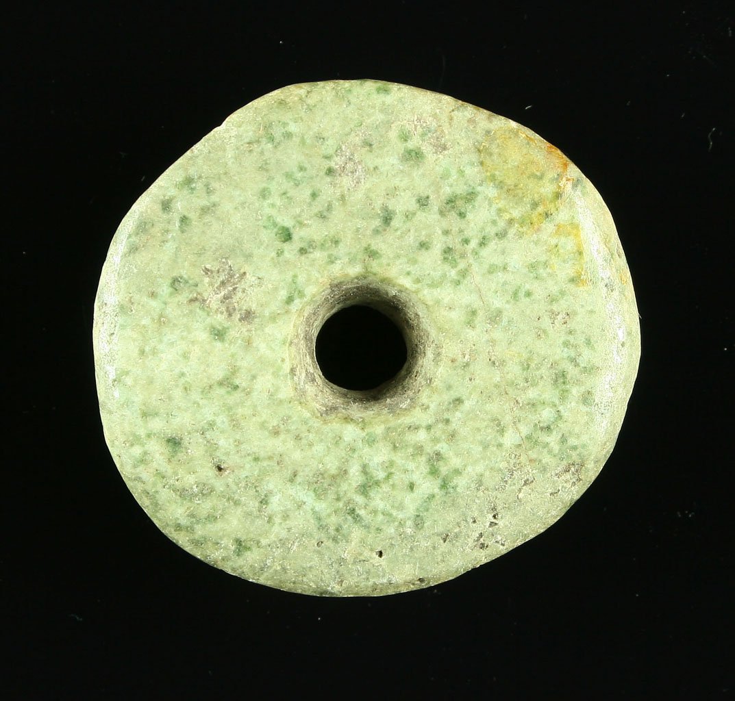 1 9/16" Mayan Jade Ear Flare: Nicely made example in green jadeite. Ex - Verlon G. Endres Collection.