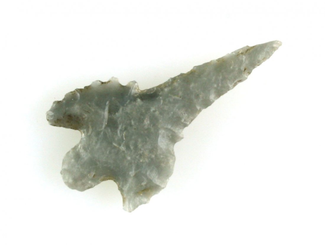 1 5/16" Gunther: Long slender example collected by Bob Rogers between 1950-1960 from Klamath Co., Oregon. Light gray obsidian.