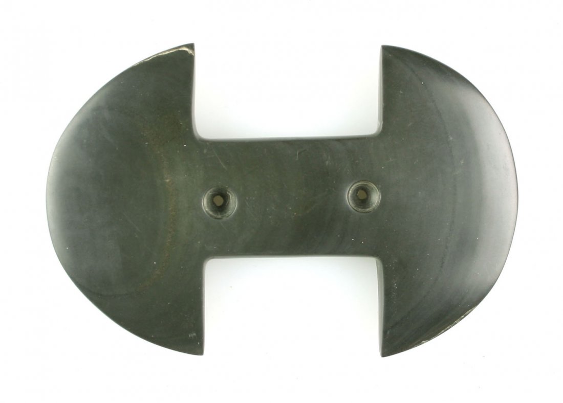 4 1/4" Indented Gorget REPRODUCTION: Black slate example marked "Ross Co., Ohio".