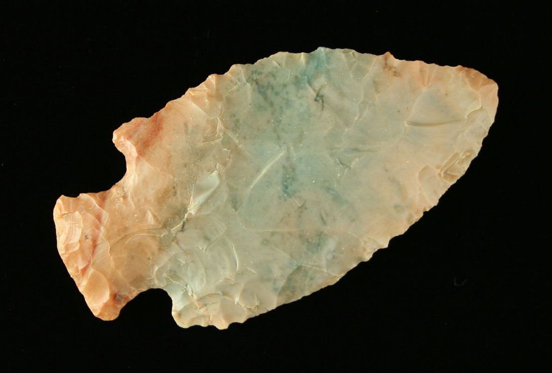 4" Hopewell: Beautiful multicolor flint ridge material from Morrow Co., Ohio. Ex - Walter Price Collection. Great Color.