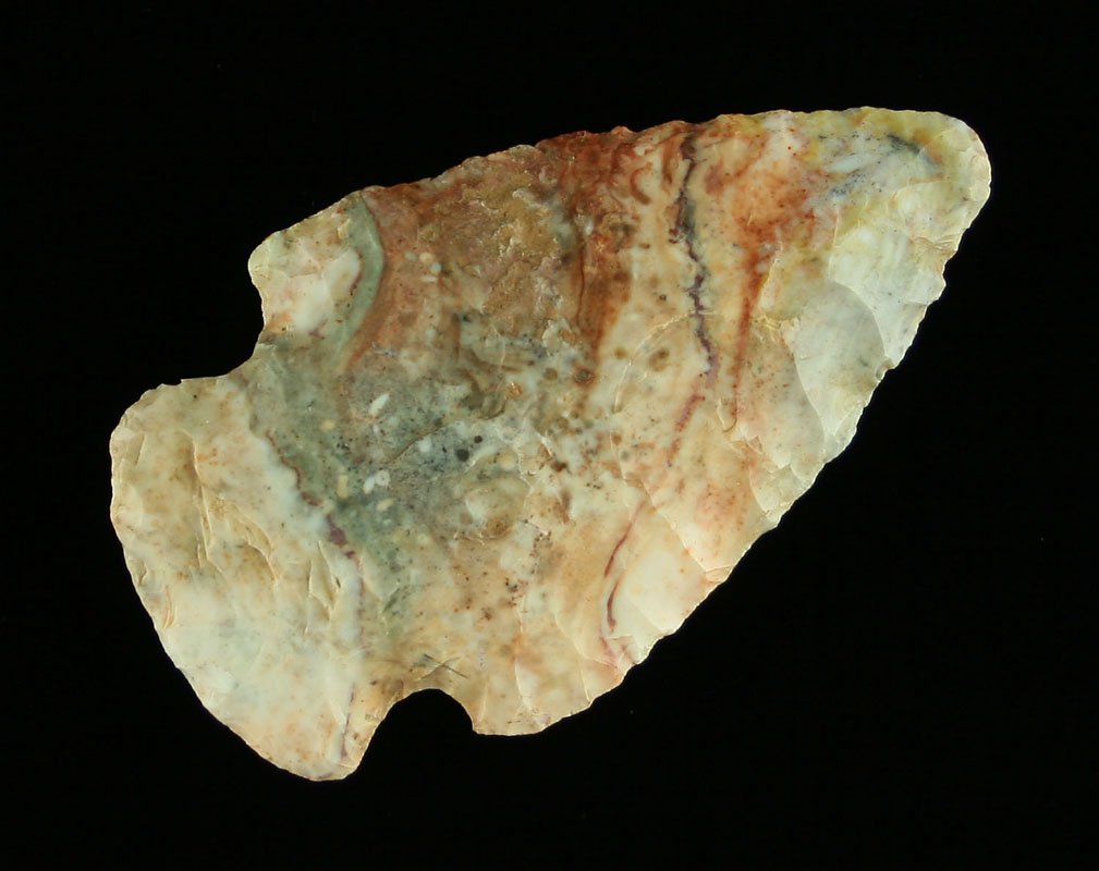 2 7/8" Hopewell - PARTAIN COA: Nice multicolor flint ridge material from Holmes Co., Ohio.