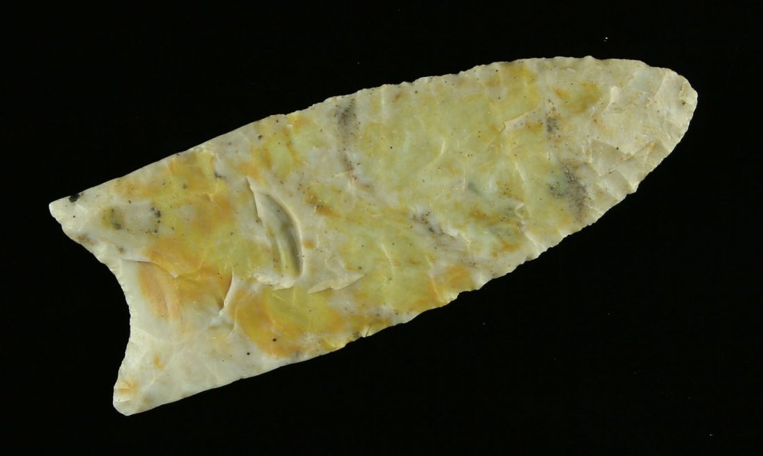 2 13/16" G-10+ Clovis - Jackson and Partain COA's: Fantastic multicolored Flint Ridge example from the Dr. William M. Walker Collection of Louisville, KY. Licking Co., Ohio. Jackson G-10+ and Partain COA's. Second chance opportunity. Non-paying bidder