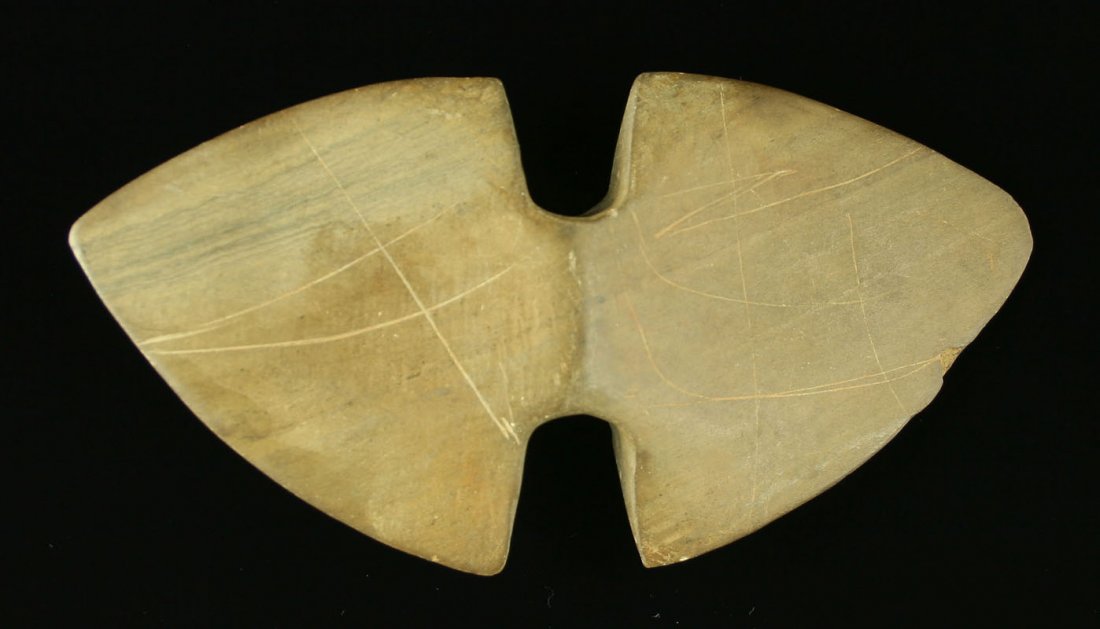 2 7/16"x4 3/4" Notched Butterfly Bannerstone Partain: Nice brown slate example from Greene Co., Ohio formerly of the William Parker Collection. Partain COA.